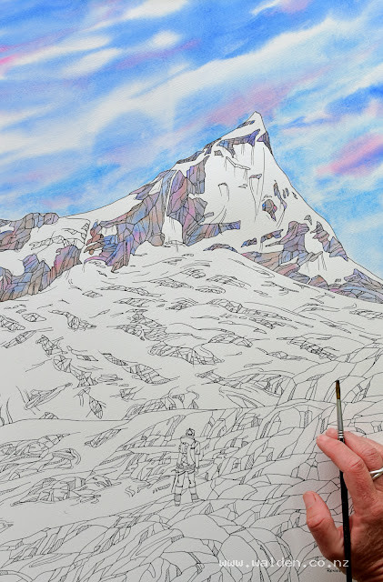 Sky and first wash on the mountain's rocks