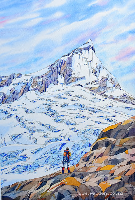 Finished painting. Tititea / Mount Aspiring from Bevan Col.