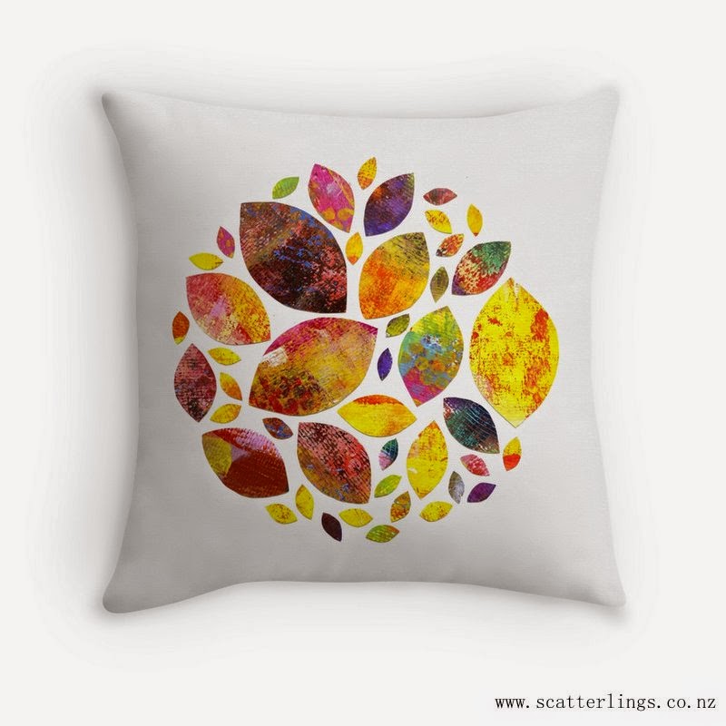 Autumn Leaf Mandala on a throw pillow