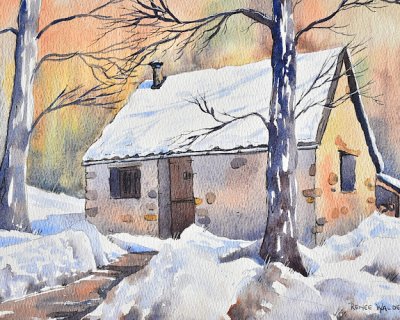 a snowy mountain hut