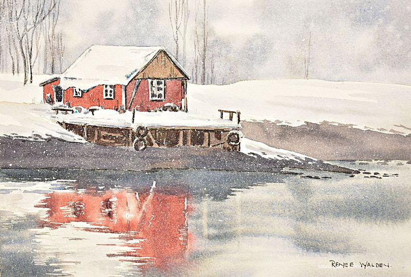 watercolour painting of norway in winter