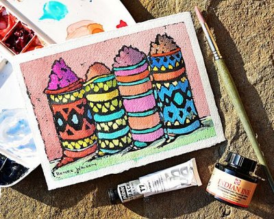 moroccan spice bags : gouache ink resist