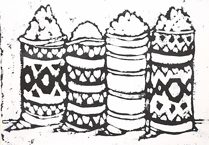 The ink painting after the gouache is removed