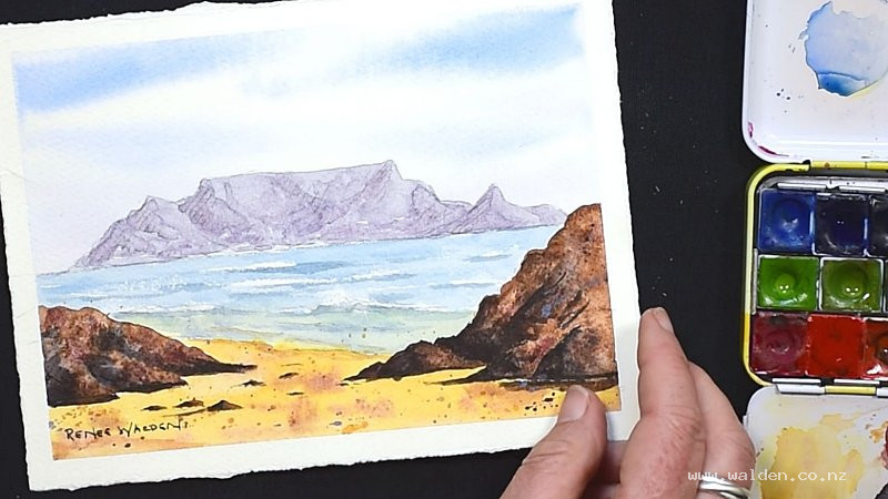 Watercolour painting of Table Mountain, Cape Town