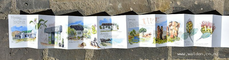 Accordion sketchbook with watercolour sketches