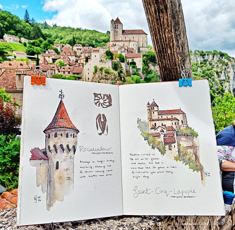 Watercolour sketches of Saint Cirq-Lapopie
