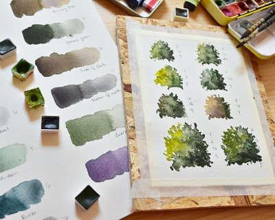 premixed greens for watercolours
