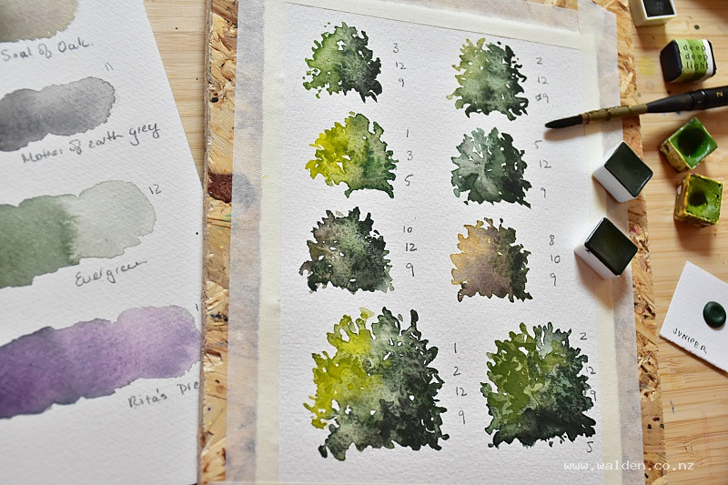 Painting bushes in watercolour