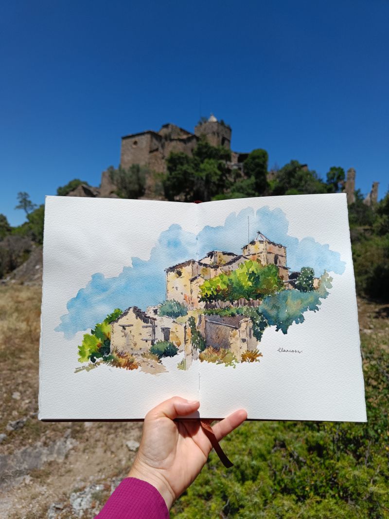 Sketching in pen and watercolour