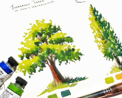 Mixing greens & painting summer trees