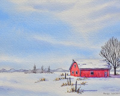 Red barn in the snow